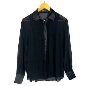 Dynamite Sheer Button Up Blouse Tuxedo Style Black Size XXS